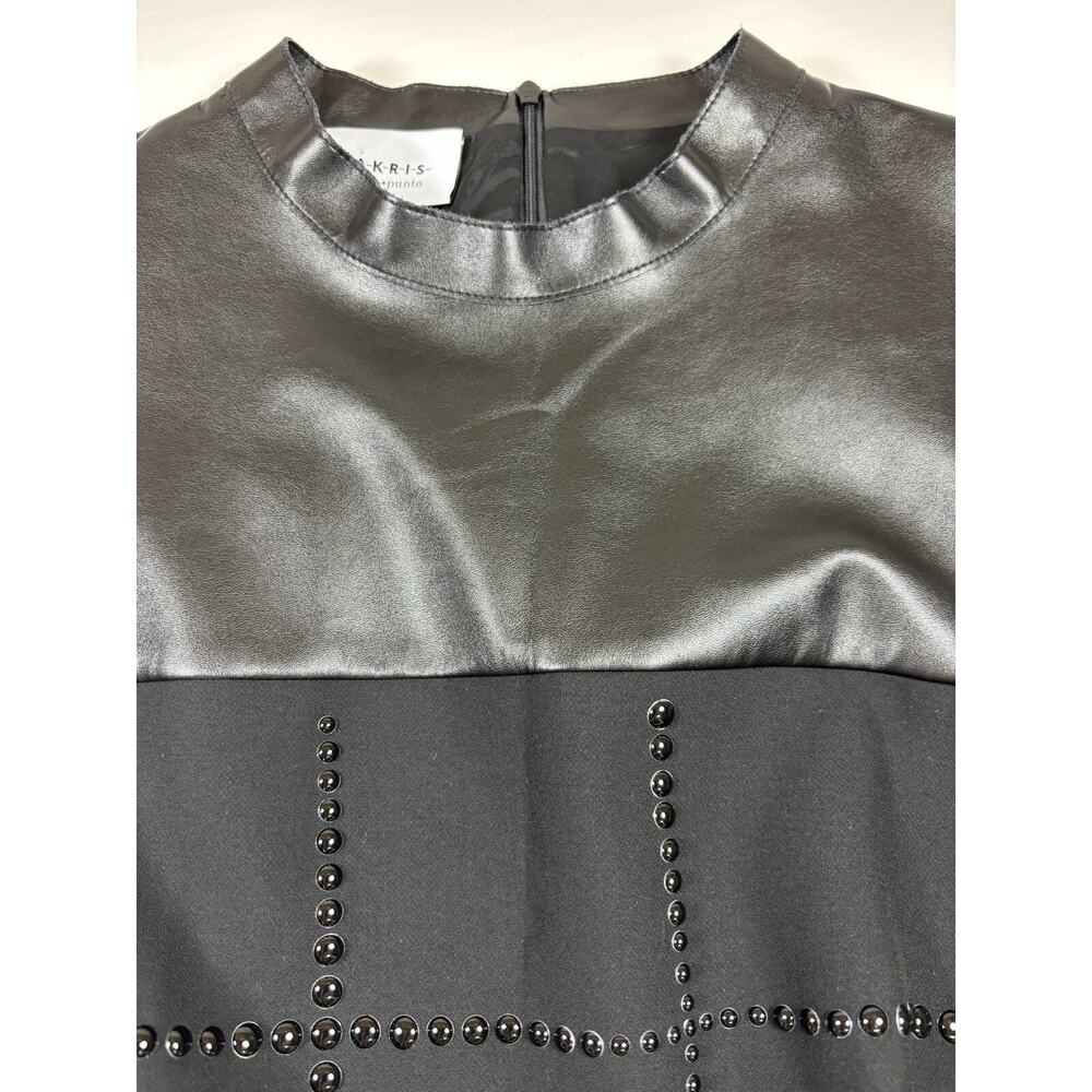 Akris Punto Mock Neck Knee Length Dress Black 12 Studded Faux Leather Pockets - Picture 9 of 10